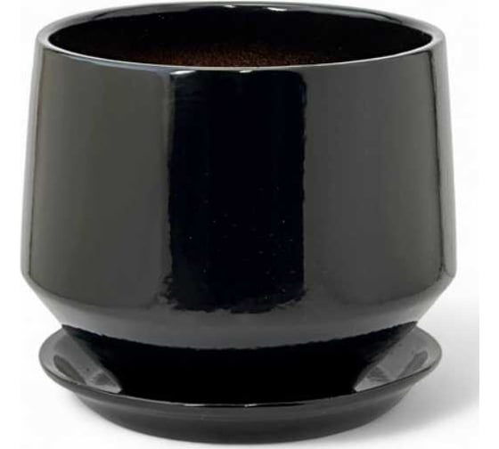 Изображение товара Горшок ФлораПласт Диана с поддоном, керамика, глянец черный, d10см h9см 072578