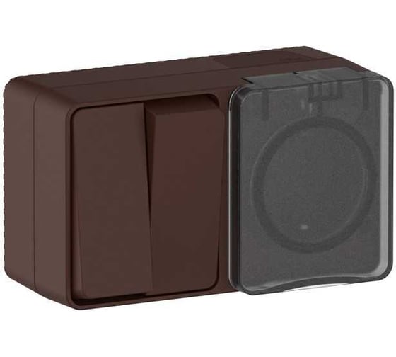 Изображение товара Блок: Розетка с заземлением со шторками Systeme Electric, 16 АХ, 250 В, Выключатель 2-клавишный, 10 АХ, AtlasDesign Profi IP54, открытой установки, Коричневый ATN546074