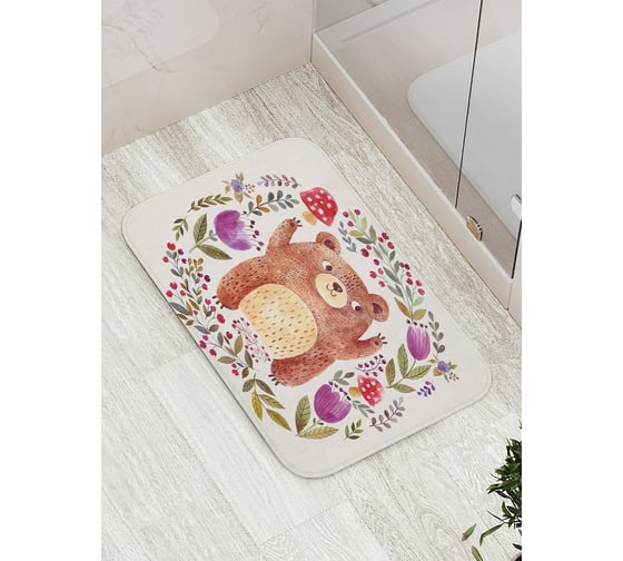 Изображение товара Коврик противоскользящий JoyArty "Радостный медведь" для ванной, сауны, бассейна, bath_14527