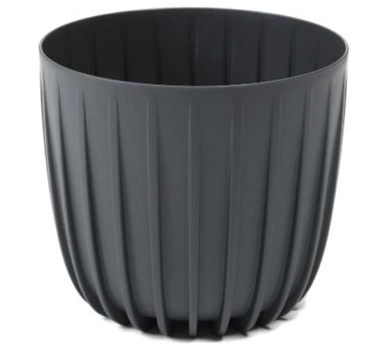Изображение товара Кашпо ФлораПласт MIRA пластик, низкая, d163 мм, h143 мм, 2 л, антрацит 072680