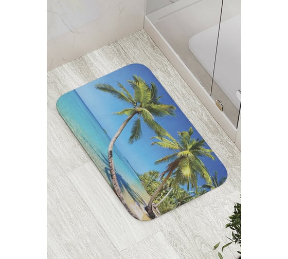 Изображение товара Коврик противоскользящий JoyArty "Падающая пальма на пляже" для ванной, сауны, бассейна, bath_10065