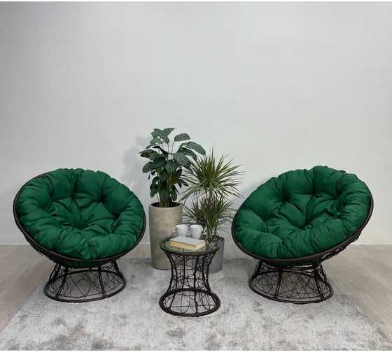 Изображение товара Комплект Лаура “Папасан Плюс” 2 кресла + столик со стеклом (черный) + 2 подушки ( зелёный ) PAPSpl_kmpt_103