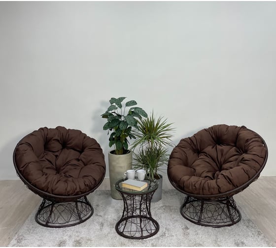 Изображение товара Комплект Лаура “Папасан Плюс” 2 кресла + столик со стеклом (черный) + 2 подушки ( шоколадный) PAPSpl_kmpt_102