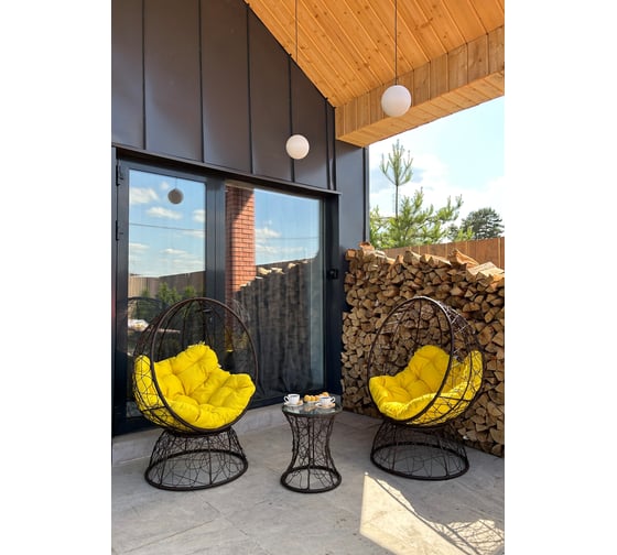 Изображение товара Набор садовый Лаура ОРЕОН коричневый 2 кресла, столик, 2 подушки (желтый, полиэстер) ORN_kmtk_307