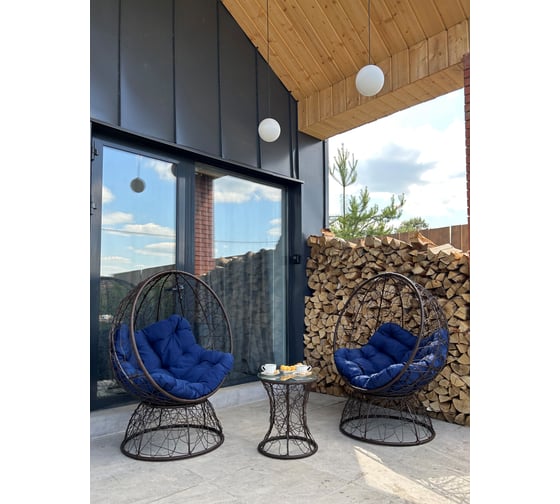 Изображение товара Набор садовый Лаура ОРЕОН коричневый 2 кресла, столик, 2 подушки (синий, полиэстер) ORN_kmtk_309