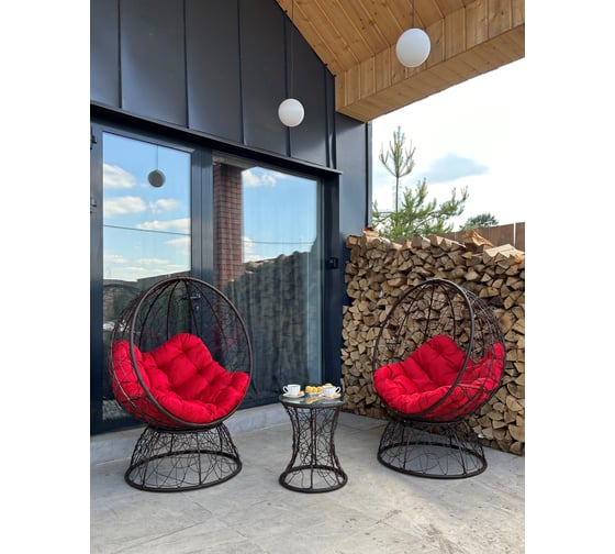 Изображение товара Набор садовый Лаура ОРЕОН коричневый 2 кресла, столик, 2 подушки (красный, полиэстер) ORN_kmtk_304