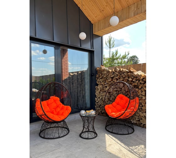 Изображение товара Набор садовый Лаура ОРЕОН коричневый 2 кресла, столик, 2 подушки (оранжевый, полиэстер) ORN_kmtk_312