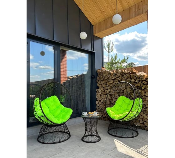 Изображение товара Набор садовый Лаура ОРЕОН коричневый 2 кресла, столик, 2 подушки (лайм, полиэстер) ORN_kmtk_308