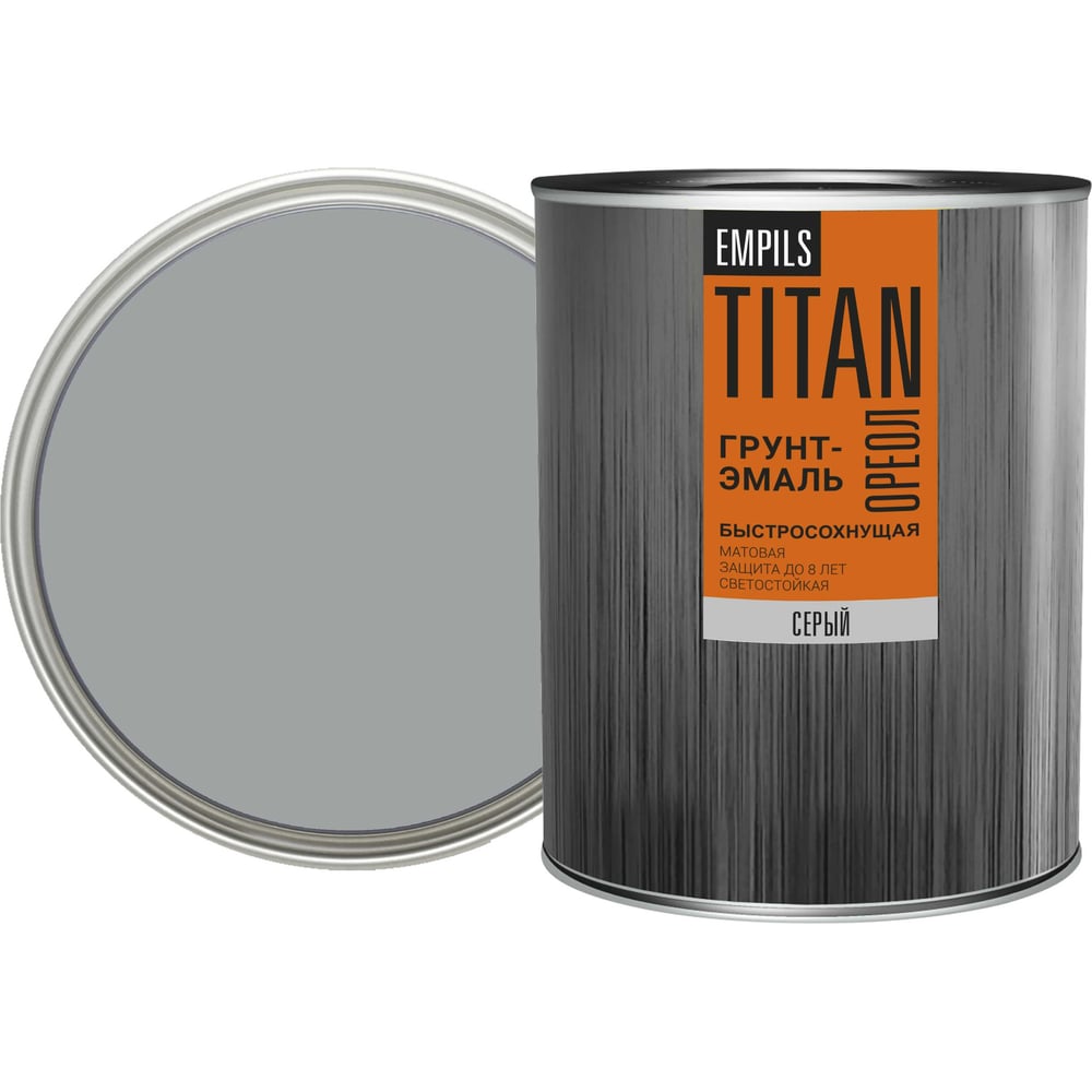 Изображение товара Грунт-эмаль быстросохнущая ОРЕОЛ TITAN матовая серая 0.75 л
