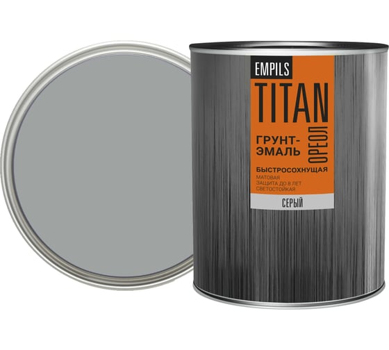Изображение товара Грунт-эмаль быстросохнущая ОРЕОЛ TITAN матовая серая 0.75 л 0.9 кг 837 83773