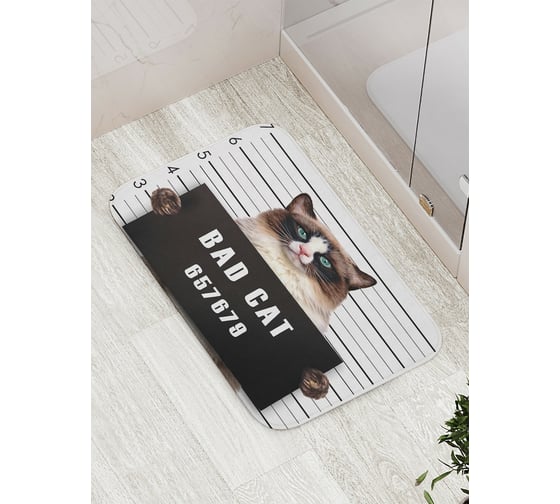 Изображение товара Коврик противоскользящий JoyArty "Кот преступник" для ванной, сауны, бассейна, bath_15573