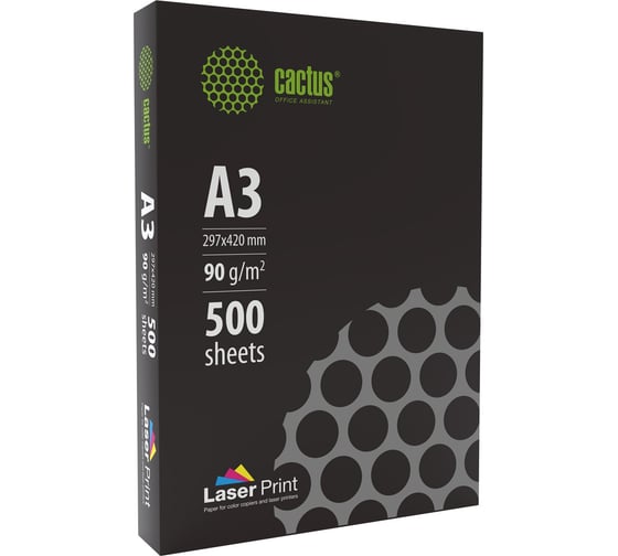 Изображение товара Бумага Cactus CS-LPA390500 A3/90г/м2/500л./белый, CIE170% для лазерной печати 2079922