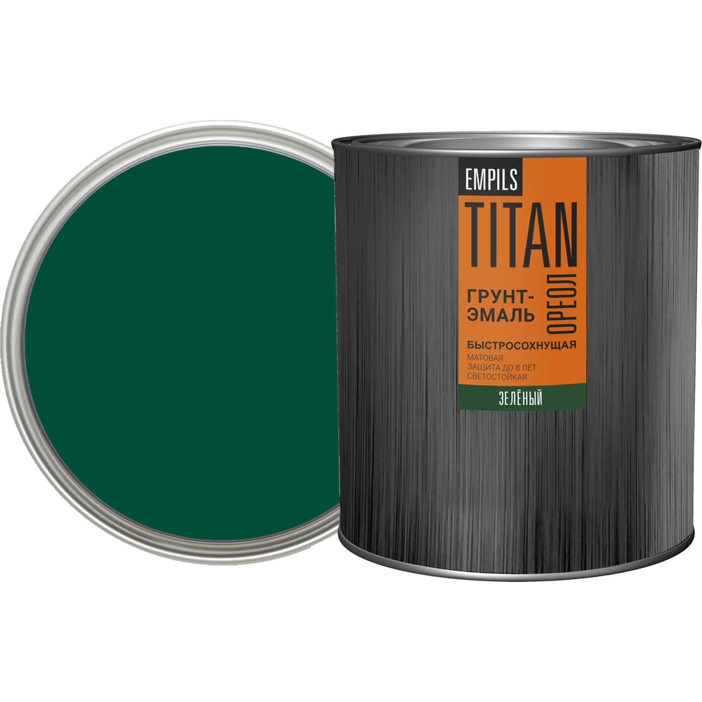 Изображение товара Быстросохнущая грунт-эмаль ОРЕОЛ TITAN матовая зеленая RAL 6005 2.2 л