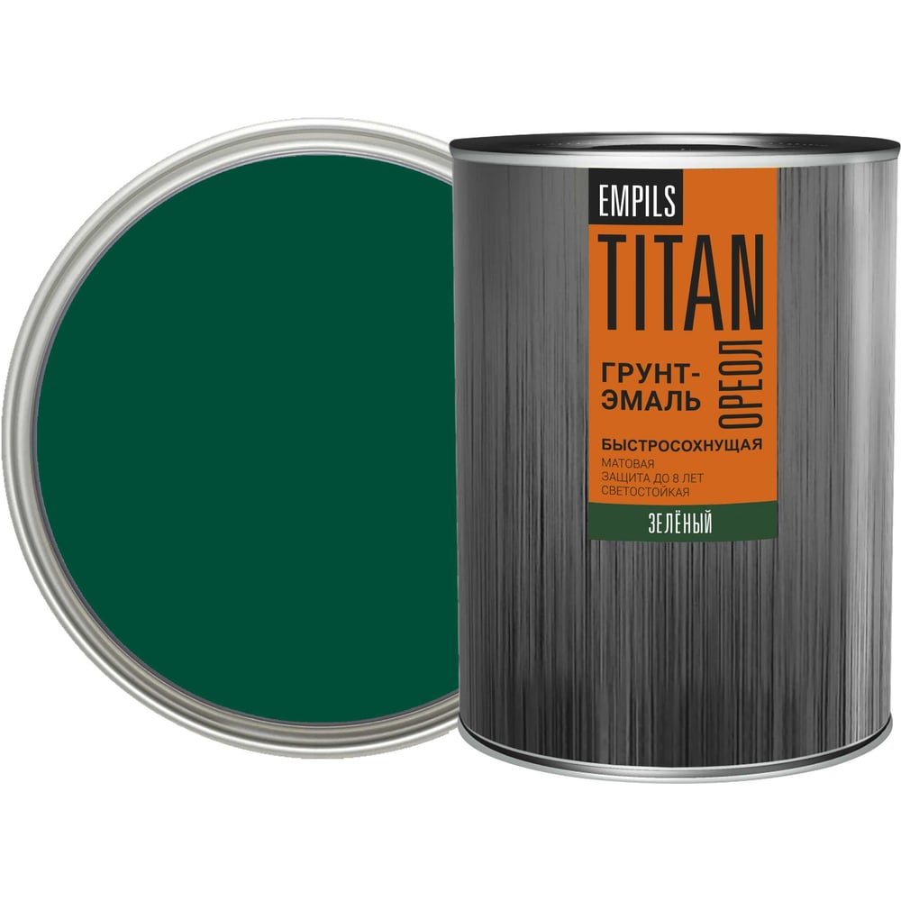 Изображение товара Быстросохнущая грунт-эмаль ОРЕОЛ TITAN матовая зеленая RAL 6005, 0.75 л