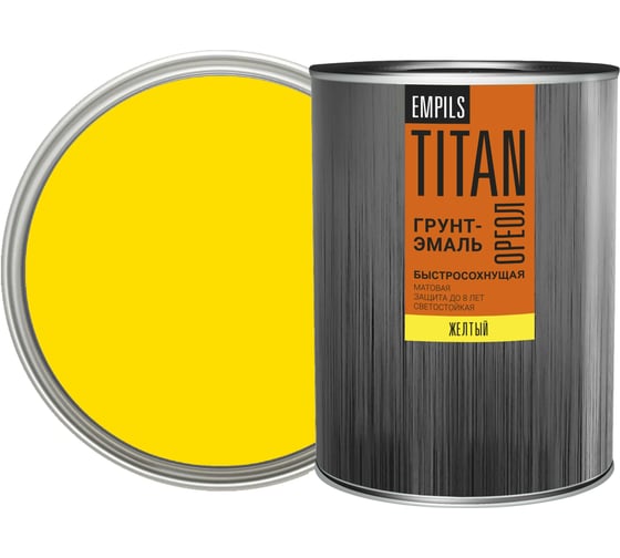Изображение товара Грунт-эмаль быстросохнущая ОРЕОЛ TITAN матовая жёлтая RAL 1023 0.75 л 83764