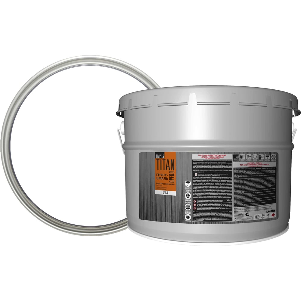 Изображение товара Грунт-эмаль быстросохнущая ОРЕОЛ TITAN матовая белая RAL 9010 8 л