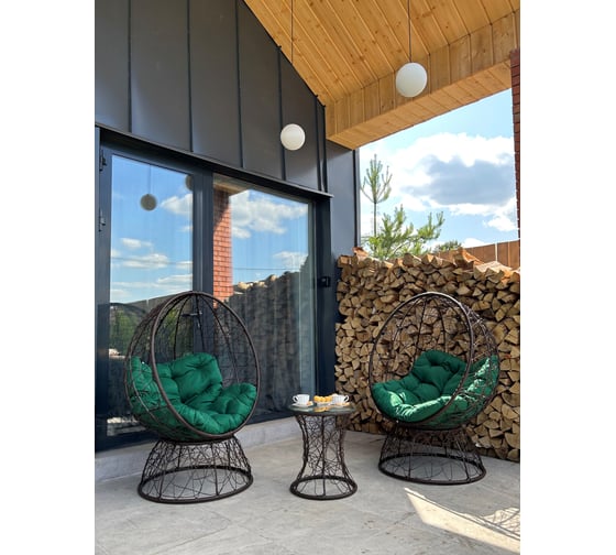 Изображение товара Набор садовый Лаура ОРЕОН коричневый 2 кресла, столик, 2 подушки (зеленый, полиэстер) ORN_kmtk_303