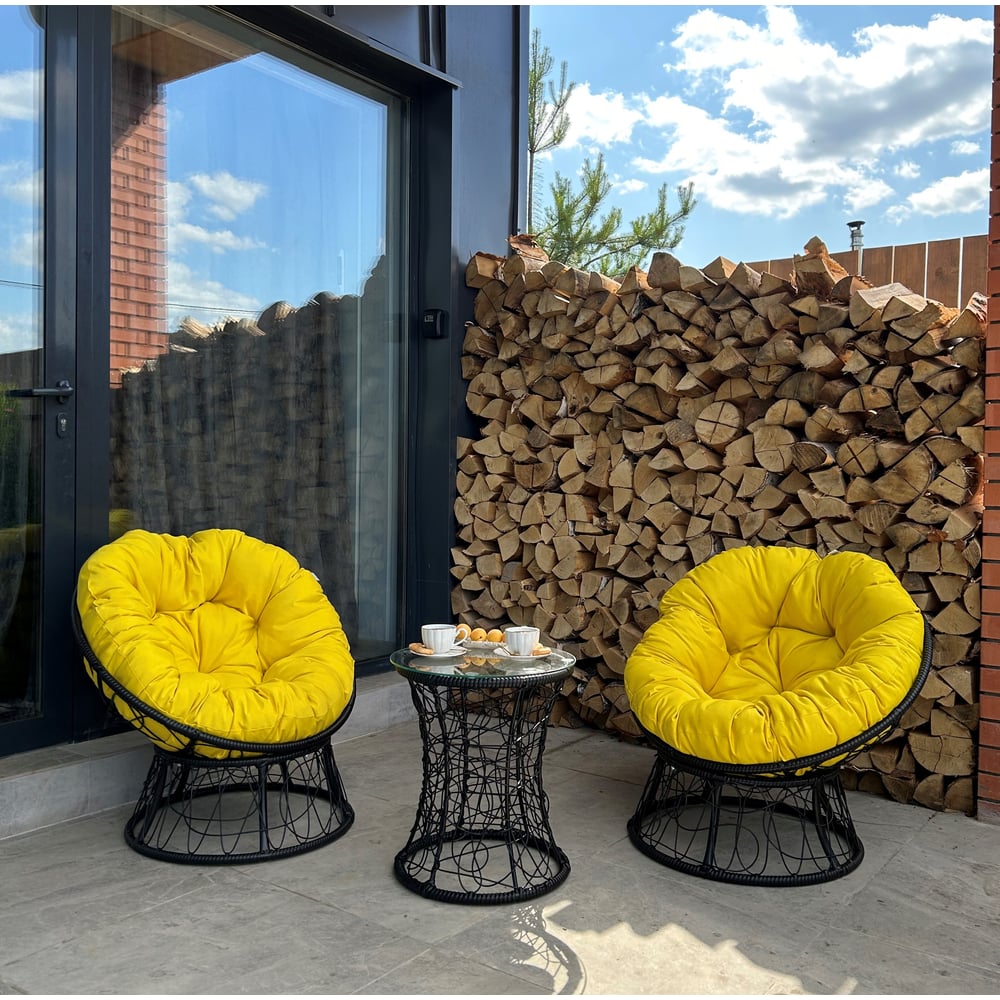 Изображение товара Садовый комплект Лаура ПАПАСАН 2 кресла и столик со стеклом желтый
