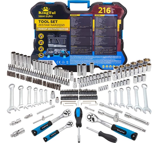 Изображение товара Набор инструментов 216 предметов KingTul 1/4, 3/8, 1/2 (6гр.) KT-38841 EURO(65812)