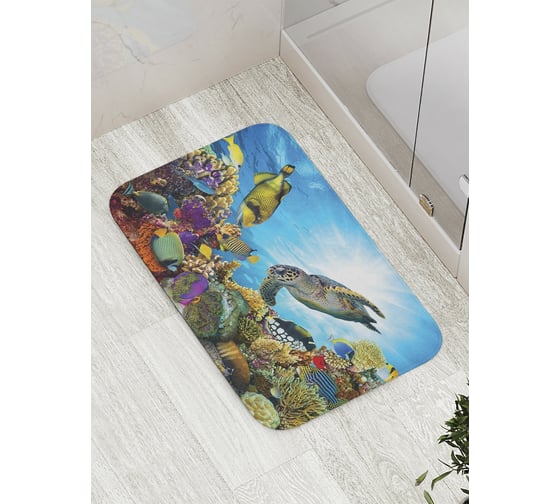 Изображение товара Коврик противоскользящий JoyArty "Рыбы и черепаха" для ванной, сауны, бассейна, bath_9242