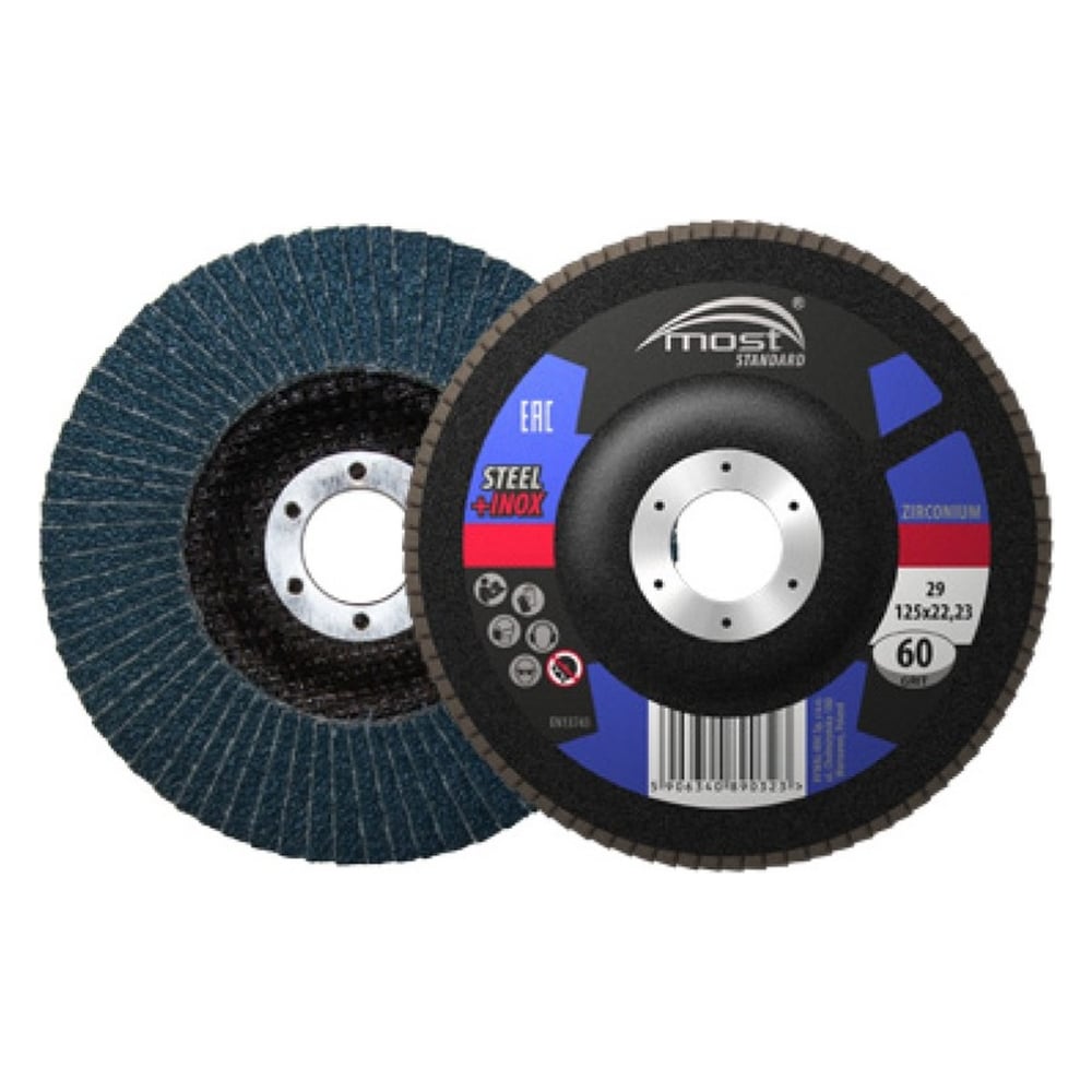 Изображение товара Круг лепестковый MOST 125x22 P80 Zircon 29E для нержавеющей стали