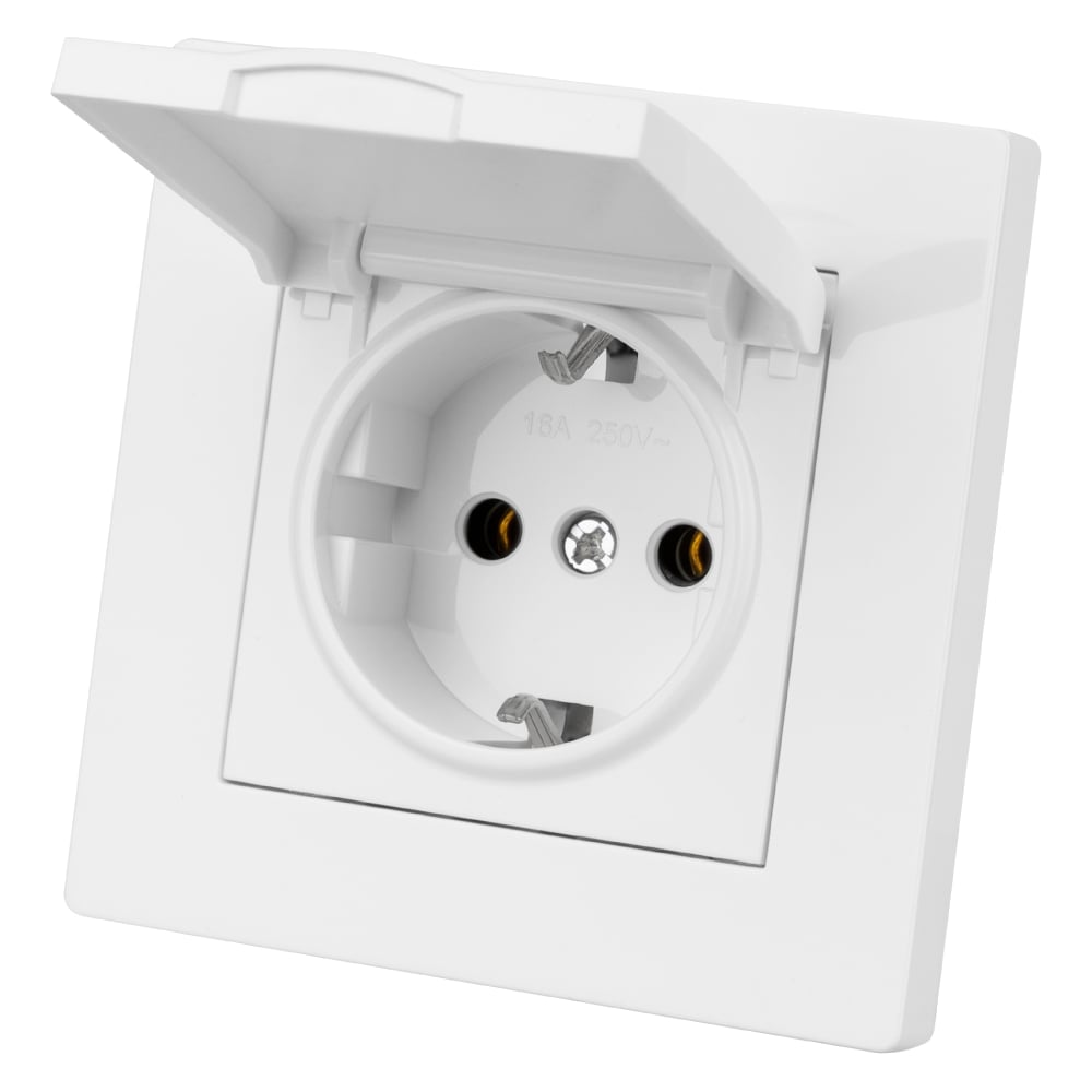 Изображение товара Белая встраиваемая розетка TDM ELECTRIC 2П+З 16А IP44 с крышкой "Сенеж" SQ1816-0038