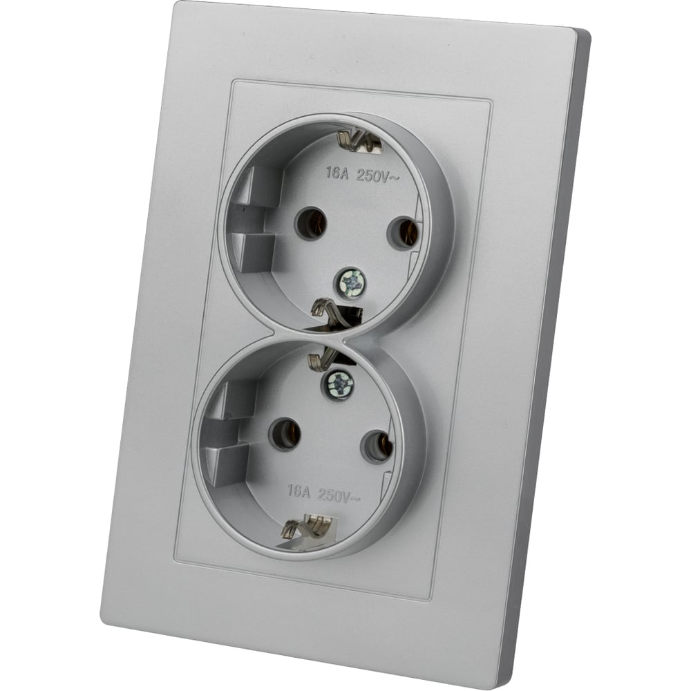 Изображение товара Розетка двойная TDM ELECTRIC 2П+З 16А 250В серебристая металлик Сенеж