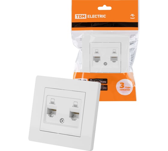 Изображение товара Розетка TDM ELECTRIC компьютерная двойная RJ45 белая "Сенеж" SQ1816-0044