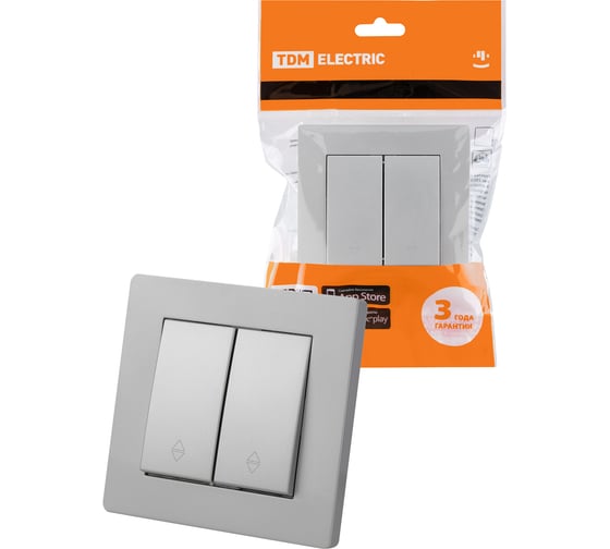 Изображение товара Выключатель TDM ELECTRIC на 2 направления 2 кл. 10А серебр. металлик "Сенеж" SQ1816-0216