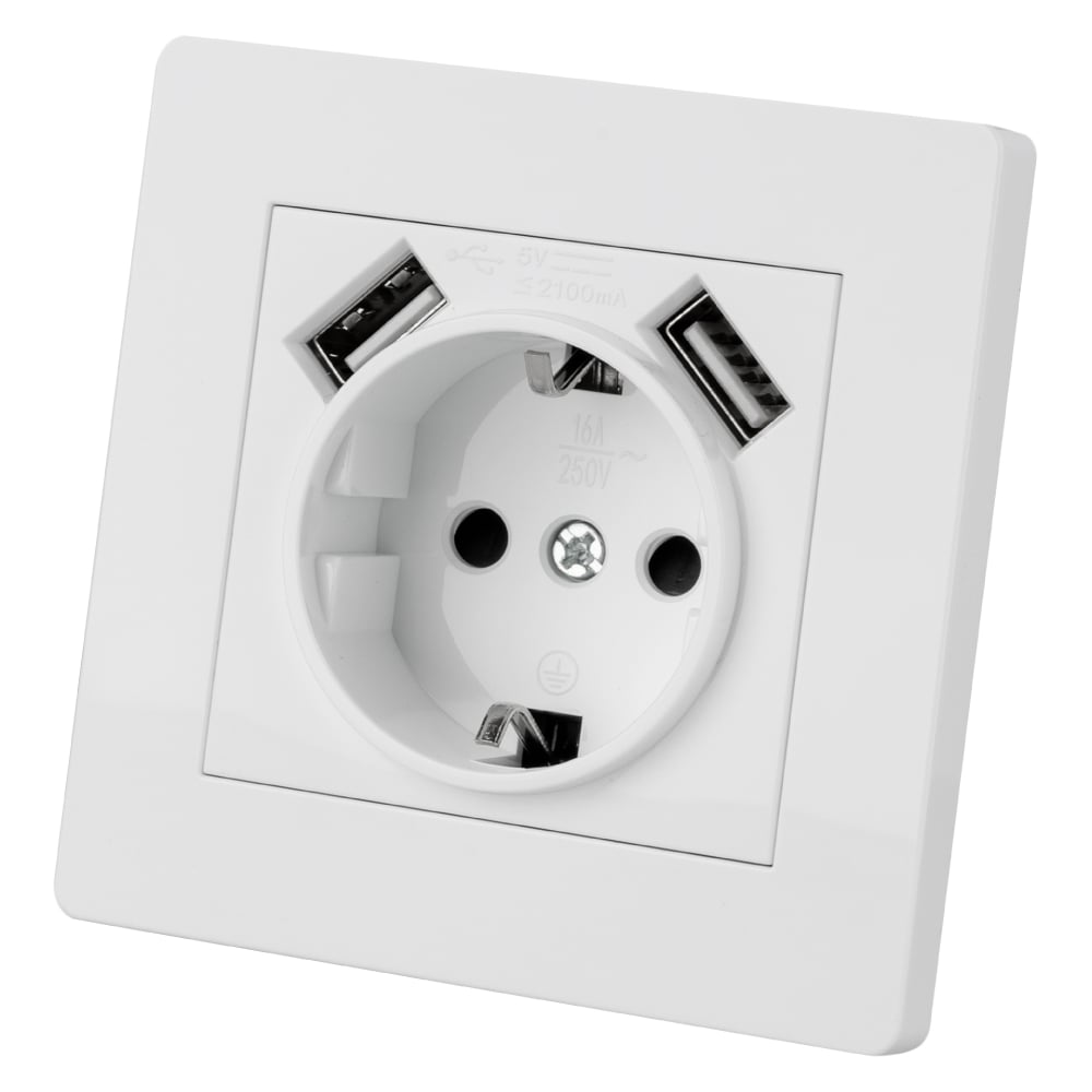 Изображение товара Розетка TDM ELECTRIC 2П+З 16А 250В с USB белая Сенеж SQ1816-0053