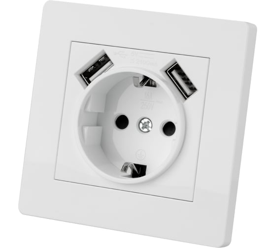 Изображение товара Розетка TDM ELECTRIC 2П+З 16А 250В + 2 USB порта 2,1А 5В белая "Сенеж" SQ1816-0053