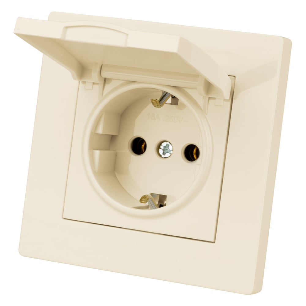 Изображение товара Розетка TDM ELECTRIC 2П+З 16А 250В IP44 с крышкой слоновая кость