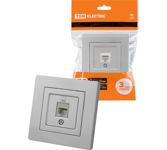 Изображение товара Розетка TDM ELECTRIC компьютерная RJ45 серебр. металлик "Сенеж" SQ1816-0243
