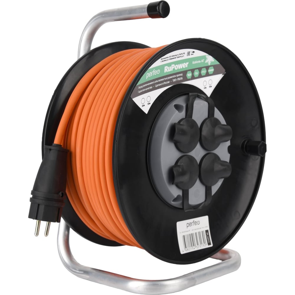 Изображение товара Удлинитель на катушке без заземления PERFEO RU POWER 40м 4гн 16А КГ