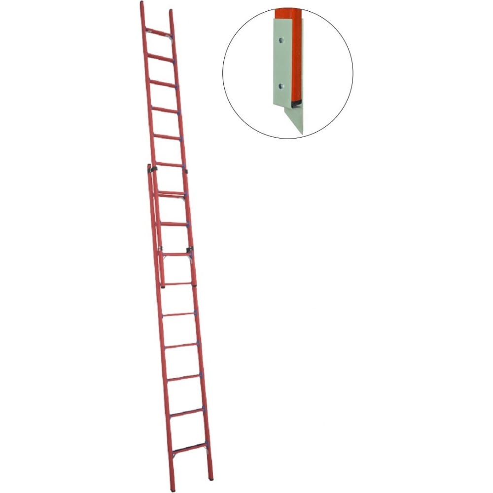 фото Стеклопластиковая приставная диэлектрическая раздвижная лестница антиток