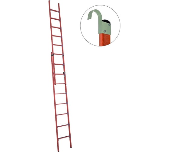 Изображение товара Диэлектрическая стеклопластиковая приставная, раздвижная лестница Антиток крюки ЛСПРД-5.0 Е К 471575