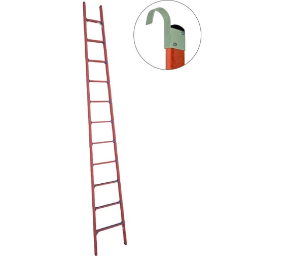 Изображение товара Стеклопластиковая приставная диэлектрическая лестница Антиток крюки ЛСПД-4.0 Е К 471565