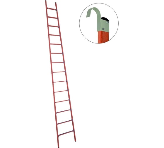 Изображение товара Стеклопластиковая приставная диэлектрическая лестница Антиток крюки ЛСПД-5.0 ЕК 471573