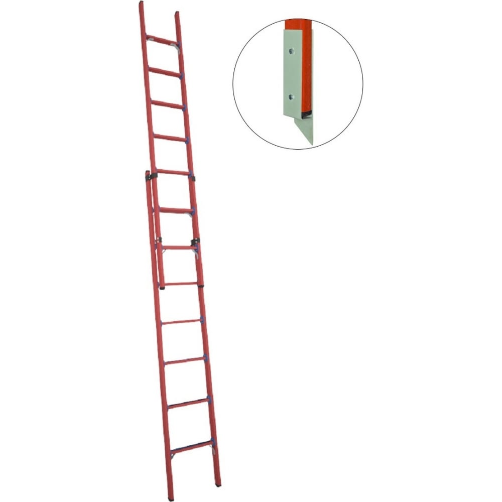 фото Стеклопластиковая приставная диэлектрическая раздвижная лестница антиток
