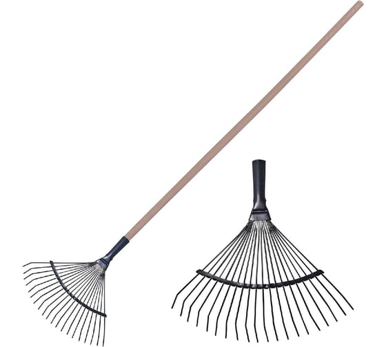 Изображение товара Грабли веерные проволочные ОФИСМАГ 20 зубьев, ширина 35см, деревянный черенок 120см КМ000881 600676