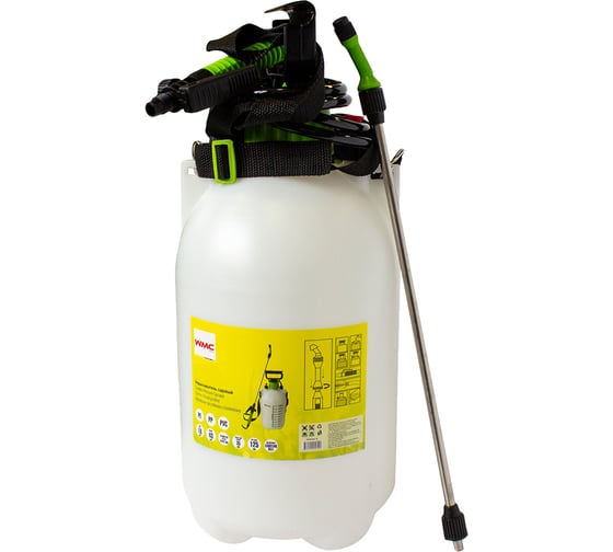 Изображение товара Опрыскиватель ручной пластиковый WMC TOOLS со шкалой заполнения и ремнем через плечо,8л(Ø18см,высота52см,шланг 125см,пистолет 60см) WMC-TG7602003(48878)