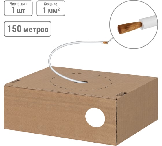 Изображение товара Провод TDM ELECTRIC ПуГВ 1x1,0 ГОСТ в коробке (150м), белый SQ0124-1415