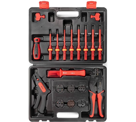 Изображение товара Набор универсальный для опрессовки, снятия изоляции и монтажа резьбового крепежа КВТ СКМ-3 серия ПРОФИ 103137