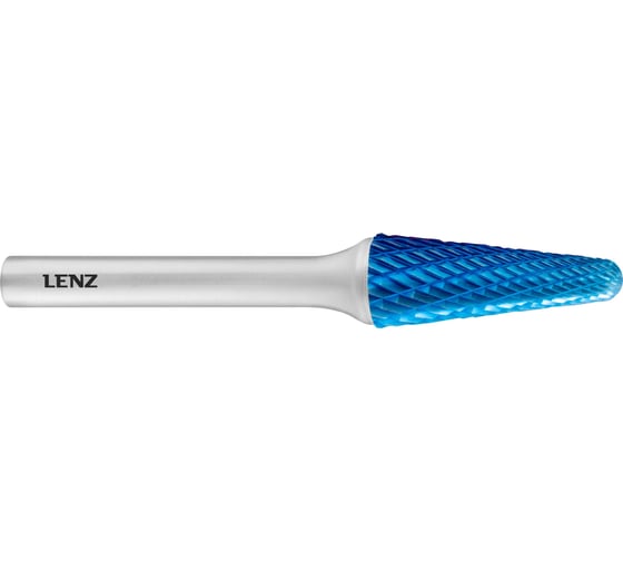 Изображение товара Бор-фреза по металлу твердосплавная LENZ форма L, конус с закругленной вершиной, 6x18x6х50 мм, C3, с покрытием Blue LZBL 020 C3