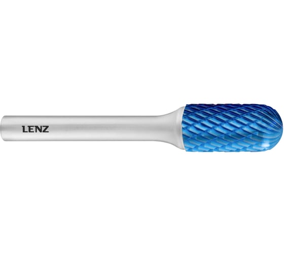 Изображение товара Бор-фреза по металлу твердосплавная LENZ форма C, цилиндр со сферическим концом, 10x25x6х70 мм, C3, с покрытием Blue LZBC 095 C3