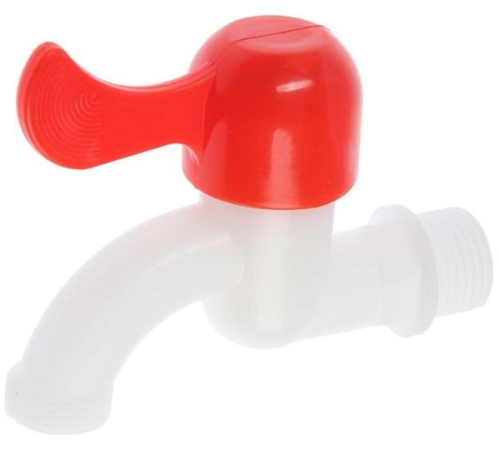 Изображение товара Водоразборный кран ZEIN с плоской красной ручкой, PP, кран-букса, белый 5541253