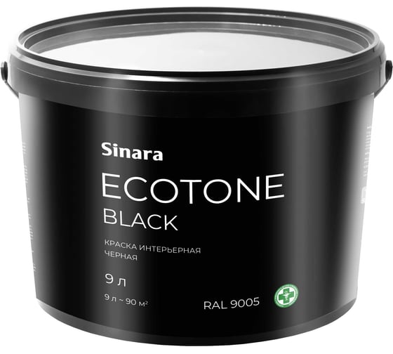 Изображение товара Интерьерная краска для внутренних работ Sinara Ecotone Black матовая, водно-дисперсионная на акриловой основе, 9 л SP 069