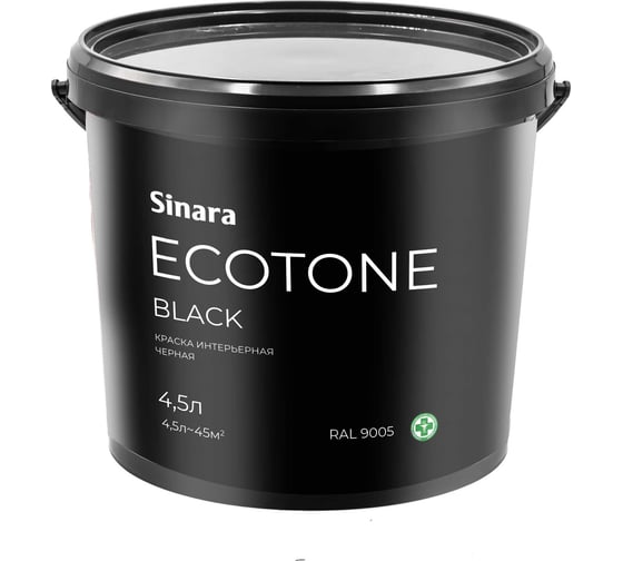 Изображение товара Интерьерная краска для внутренних работ Sinara Ecotone Black матовая, водно-дисперсионная на акриловой основе, 4.5 л SP 071
