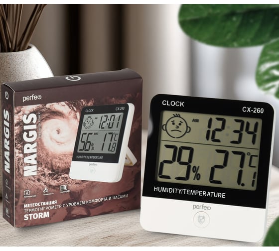 Изображение товара Часы-метеостанция PERFEO Nargis, темп., влажность, время (PF-CX-260) 30023775