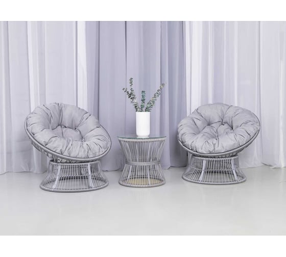 Изображение товара Набор садовый Лаура ПАПАСАН ROPE шнур светло-серый 2 кресла, столик, 2 подушки (бежевый, полиэстер) rope-kmt-101
